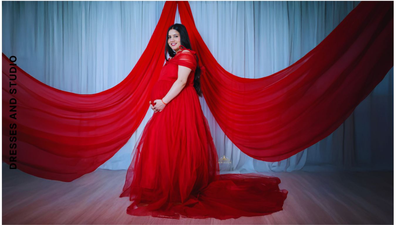 Maternity Shoot in Red Gown – Celebrate Motherhood with Elegance